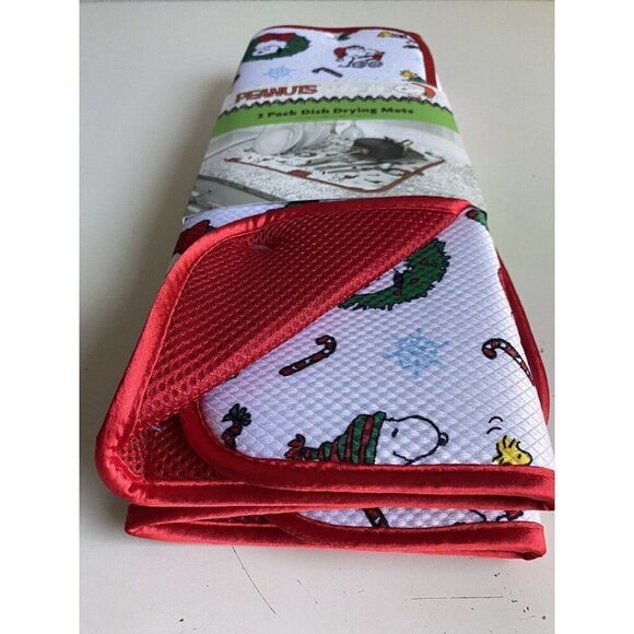 2 Pack Peanuts SNOOPY CHRISTMAS Dish Drying Mats 16 X 18” Wreath Dog House NEW - Picture 4 of 11